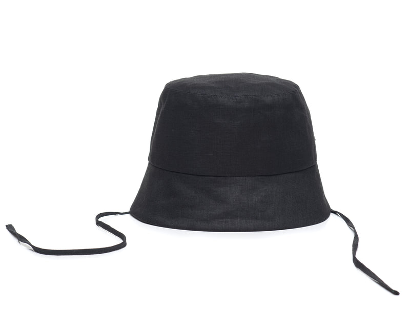 Black Linen Bucket Hat Front