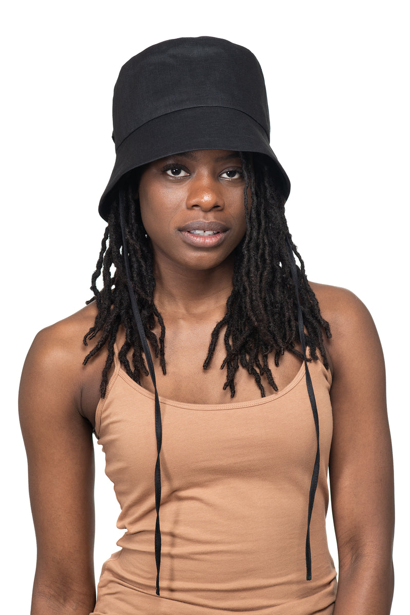 Black Linen Bucket Hat Front 1