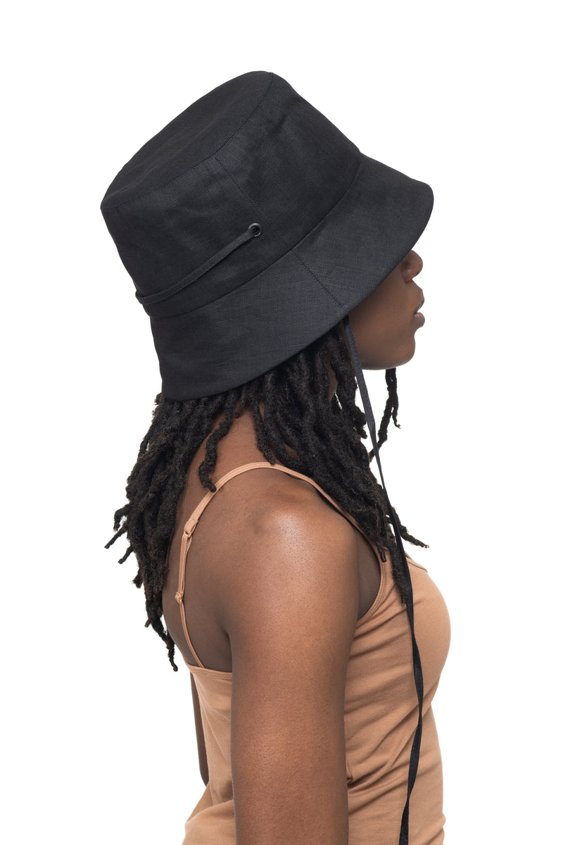 Black Linen Bucket Hat Side 1