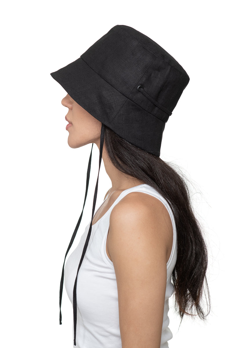 Black Linen Bucket Hat Side 2