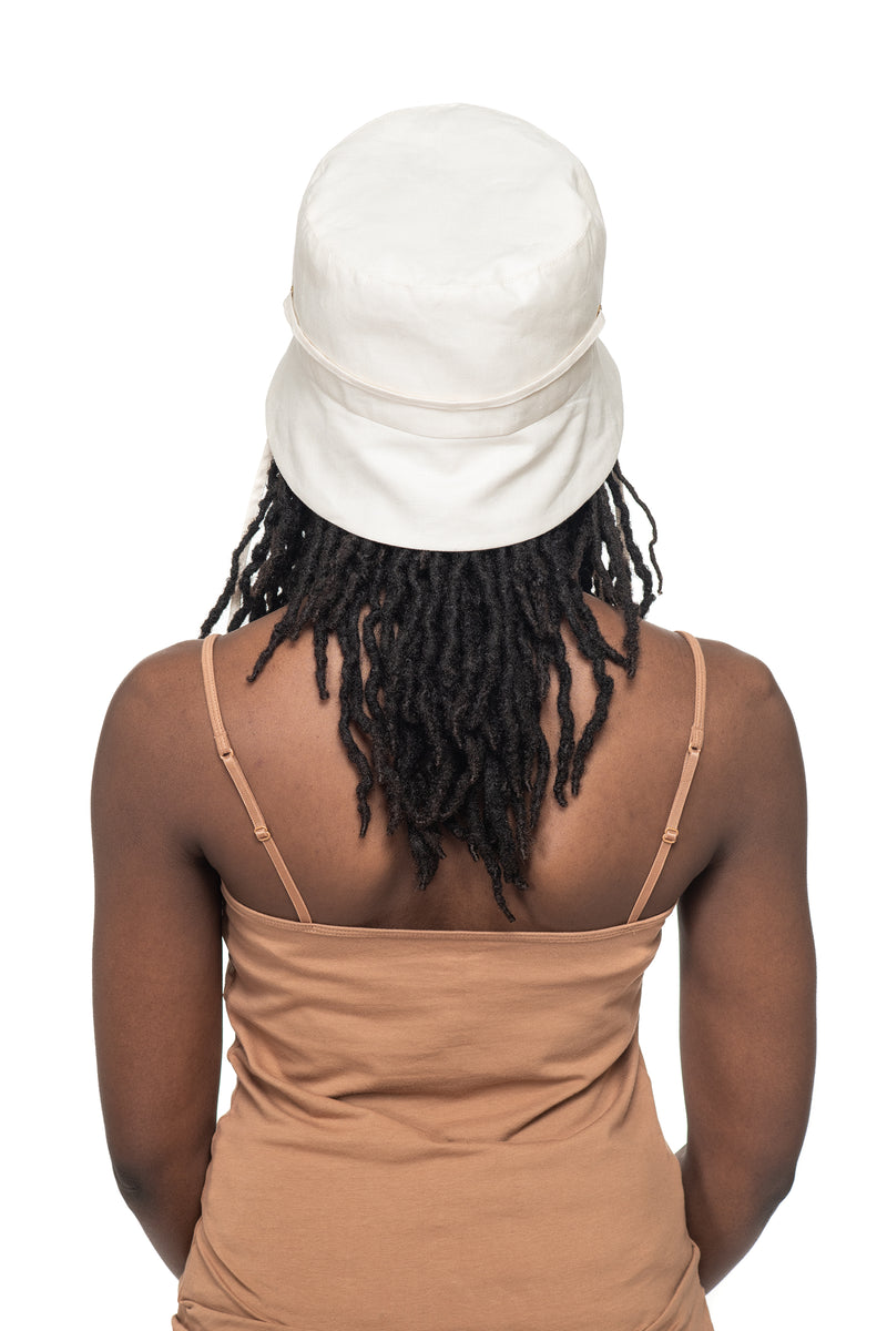 White Linen Bucket Hat Back 2