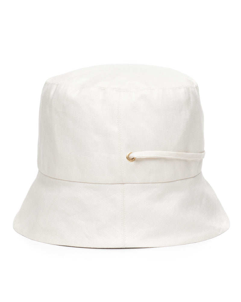 White Linen Bucket Hat Side