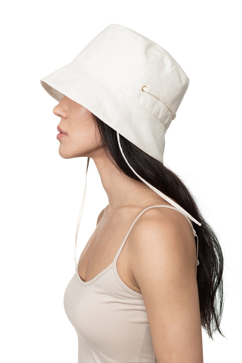 White Linen Bucket Hat Side 1