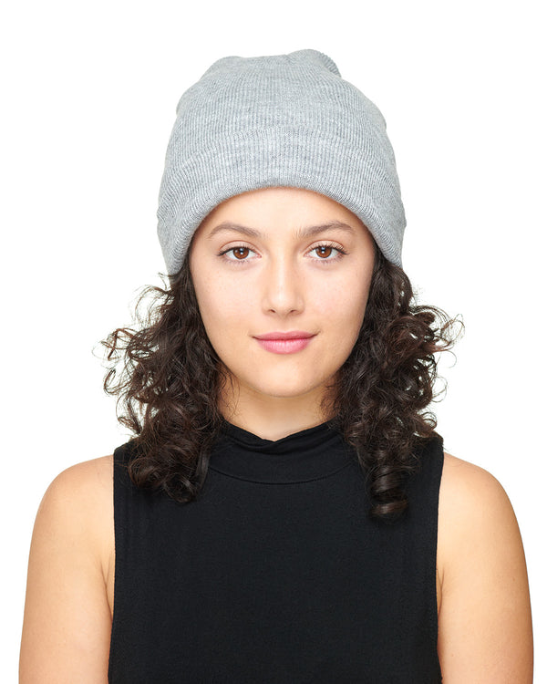 Grey Knit Beanie Hat Front