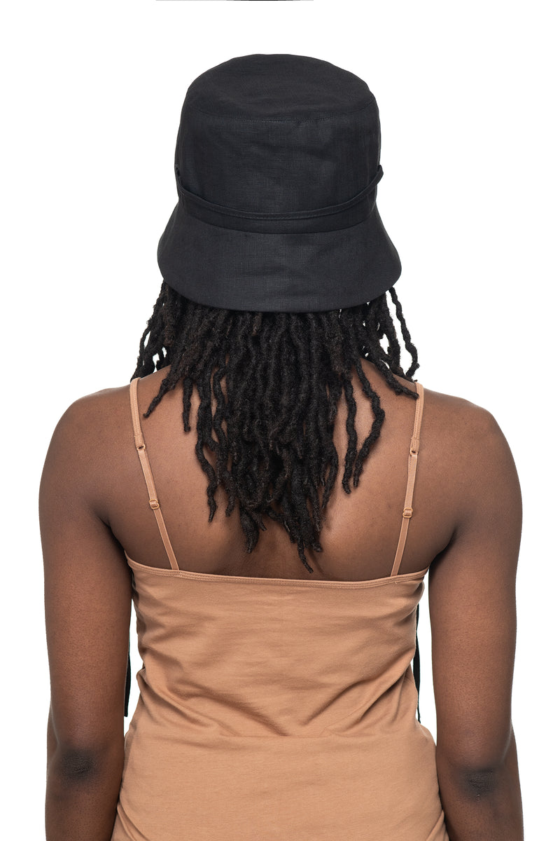 Black Linen Bucket Hat Back 1