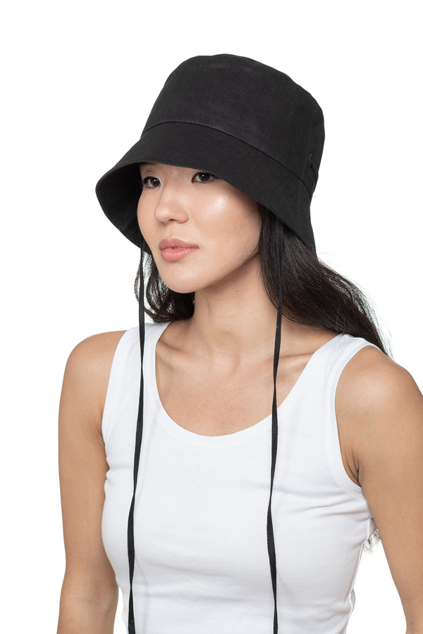 Black Linen Bucket Hat Front 2