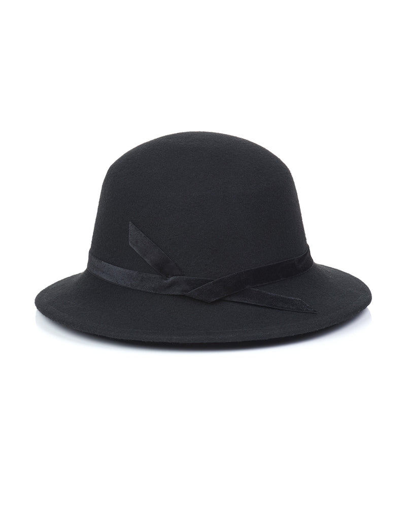 Black Wool Felt Boater Hat Back