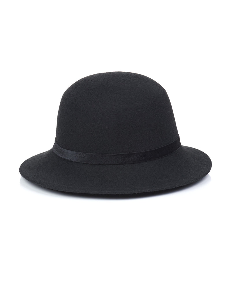 Black Wool Felt Boater Hat Front