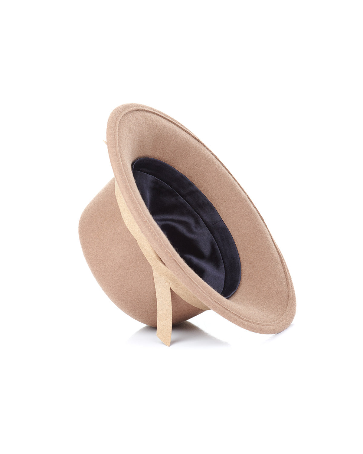 Wide Brim Boater Hat in Faux Felt - Structured Hat with Ribbon CAMEL Napoli Boater – Camel Melusine Felt | Lock & Co.. Hats for  main image 2