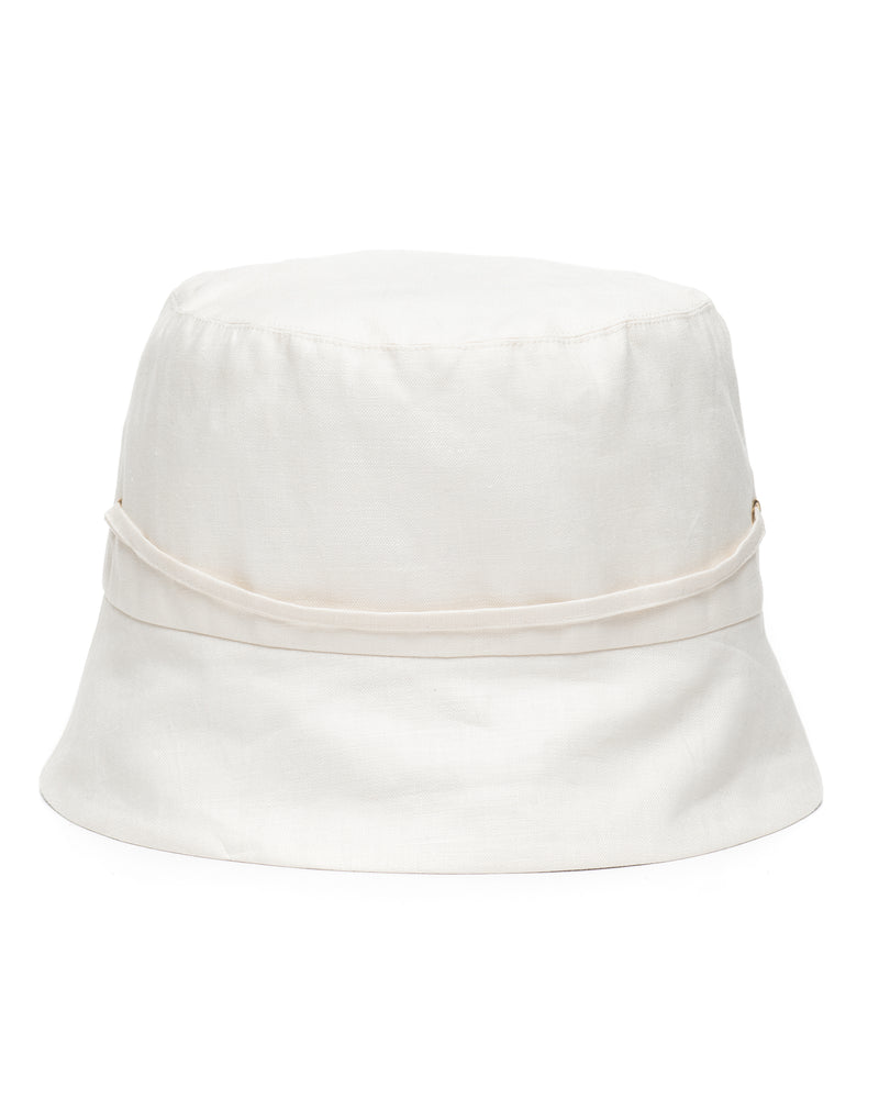 White Linen Bucket Hat Back