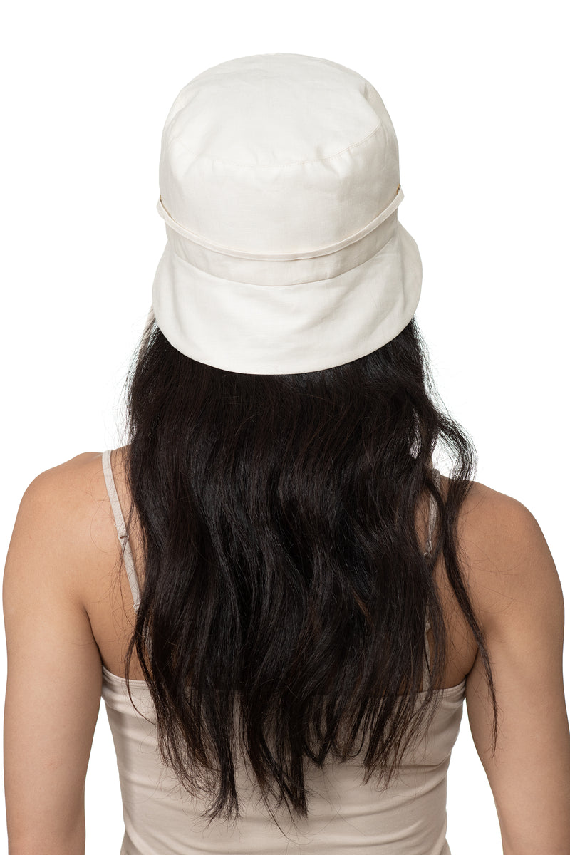 White Linen Bucket Hat Back 1