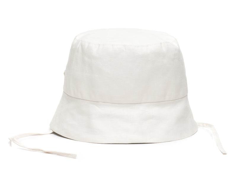 White Linen Bucket Hat Front