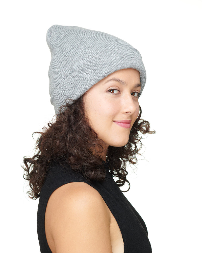 Grey Knit Beanie Hat Side