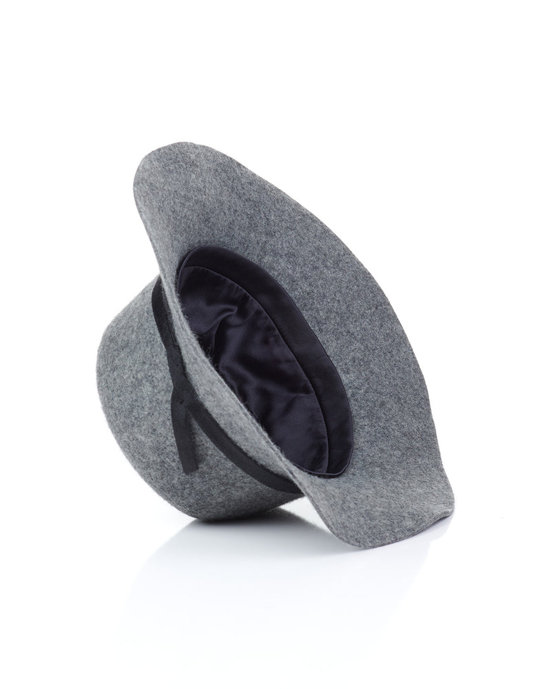 Grey Wool Felt Boho Hat Interior